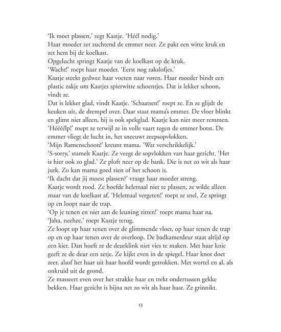 Pagina uit een boek met tekst, over plassen, schoonmaken en een spiegel.