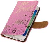 Sony Xperia M4 Aqua Lace/Kant Booktype Wallet Hoesje Roze