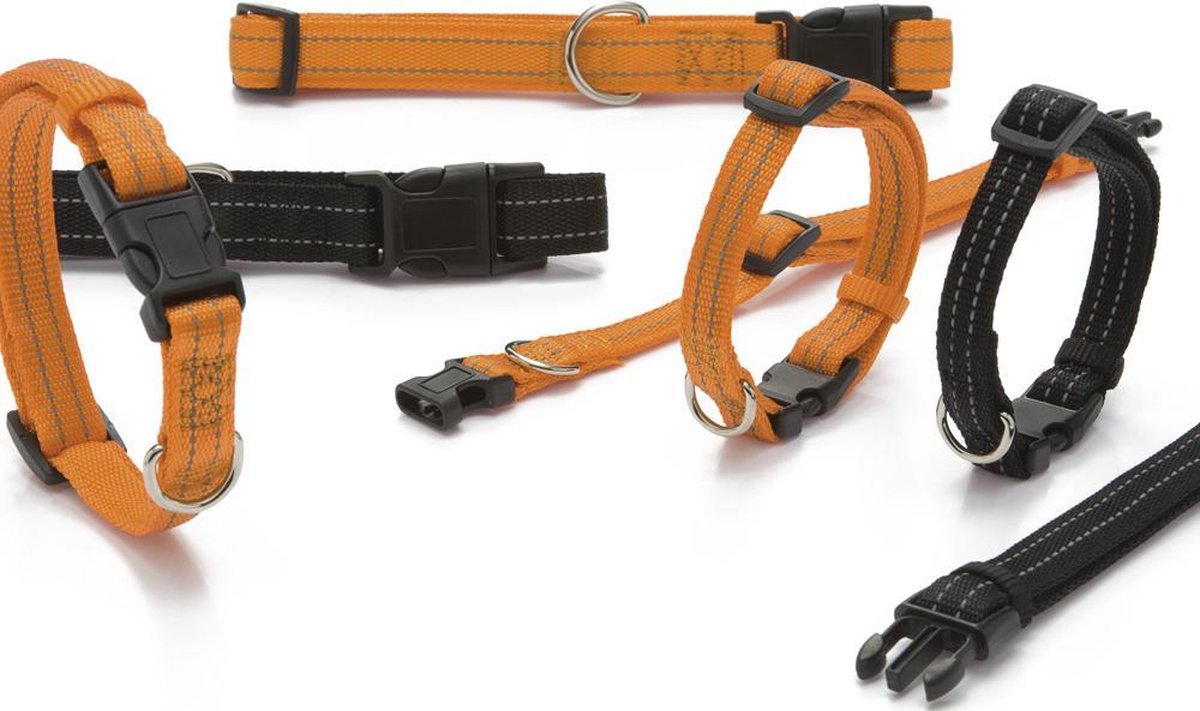Nylon halsband Aventura. Oranje. Reflecterend stiksel.