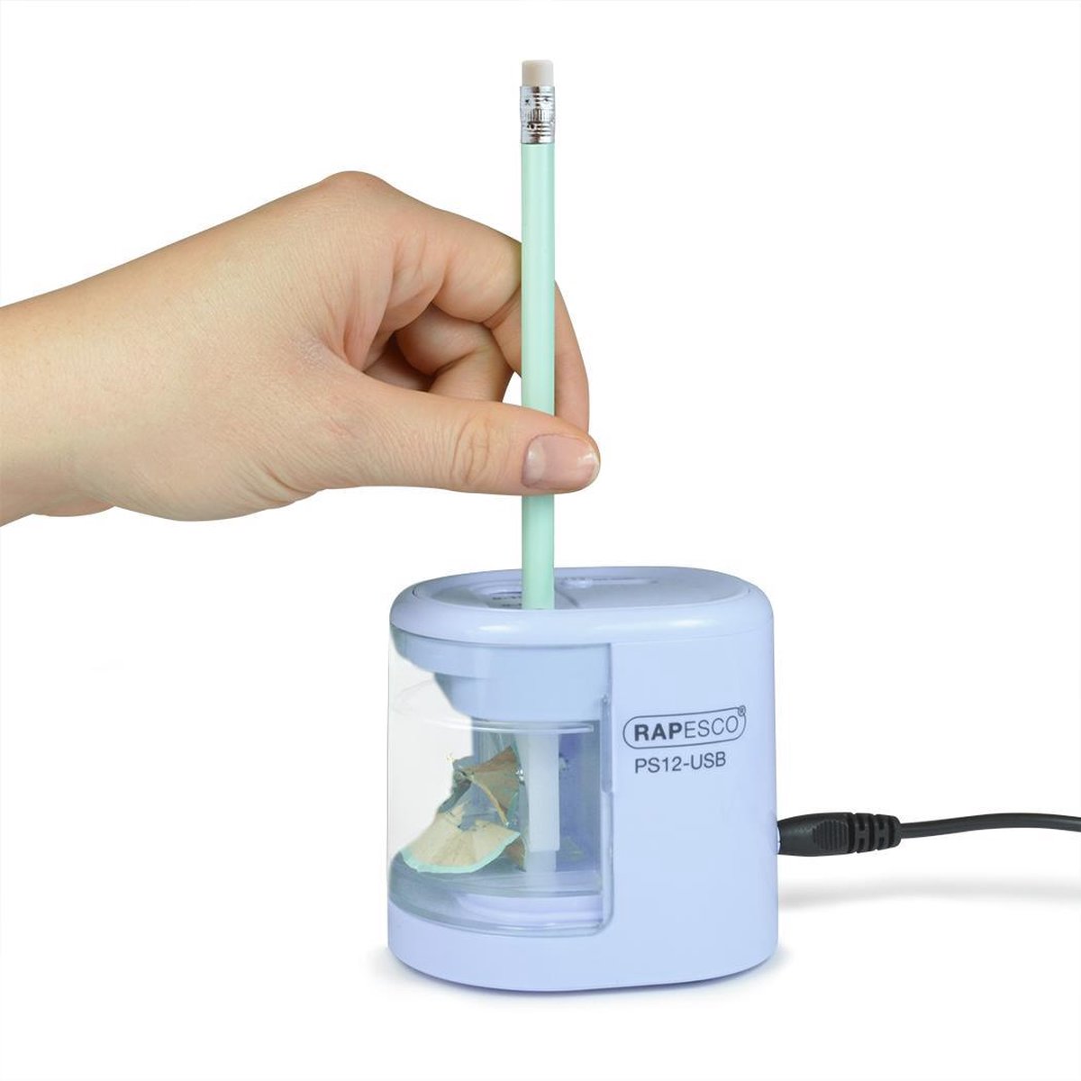 Rapesco PS12-USB - Automatische (elektrische) puntenslijper - USB/batterij - Licht blauw