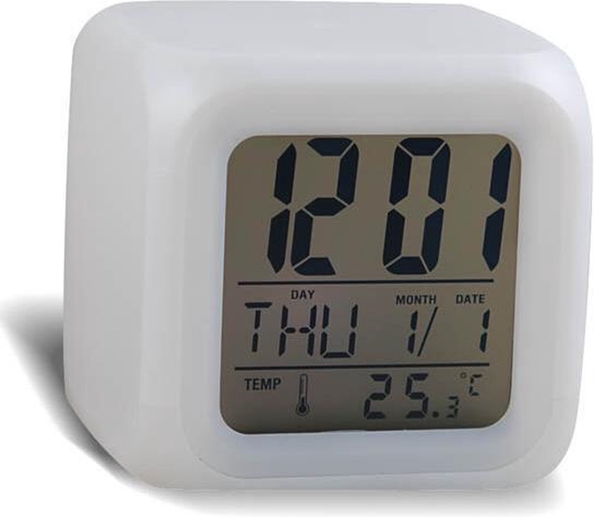 Wekker Klok met 7 LED Verlichting Multikleur / Thermometer / Kalender