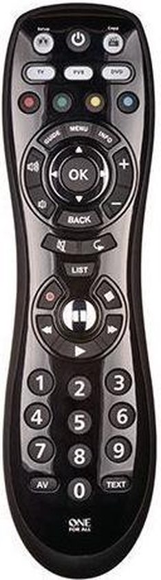 One For All Zapper URC6820 Universele afstandsbediening voor de tv, bediening van 3 eindapparaten, tv-/smart tv-set, top box en audioapparatuur, grote toetsen, werkt gegarandeerd met alle merken van