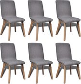 Eetkamerstoelen met eikenhouten frame en stof donkergrijs 6 st (incl. vloerviltjes)