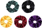 Jumalu scrunchie velvet haarwokkel haarelastiekjes - groenblauw, zwart, oker geel, bordeaux en paars - 5 stuks