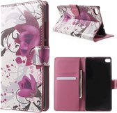 Huawei Ascend P8 agenda wallet hoesje paars bloem