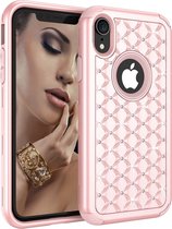 Extra Stevige Luxe Shockproof Glitter Back Cover voor Apple iPhone XR - Armor Case met 360º Bescherming - Roze met Diamanten Hoesje - 3 in 1 Hybrid