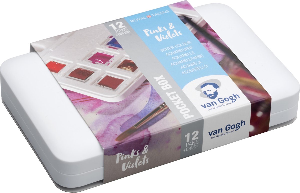Van Gogh Aquarelverf pocket box roze en violetten met 12 kleuren in halve Napjes