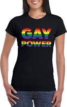 Gay Power pride t-shirt zwart met regenboog tekst voor dames -  lgbt kleding S