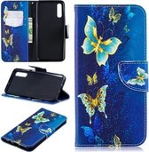 Goud blauwe vlinder agenda wallet case hoesje Samsung Galaxy A50 / A30s