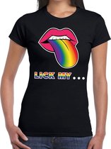 Lick my...mond/tong regenboog gay pride t-shirt zwart voor dames M