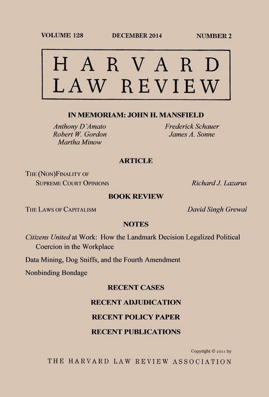 Harvard Law Review: Volume 128, Number 2 - December 2014 - cover