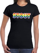 Stout gay pride t-shirt zwart met regenboog tekst voor dames -  Gay pride/LGBT kleding L