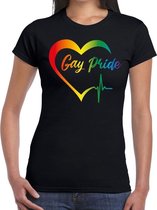 Gay Pride t-shirt zwart met regenboog hart voor dames -  lgbt kleding L