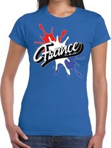 France/Frankrijk landen t-shirt spetter blauw voor dames - supporter/landen kleding Frankrijk L