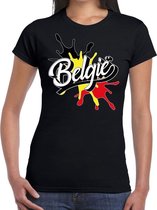 Belgie landen t-shirt spetter zwart voor dames - supporter/landen kleding Belgie M