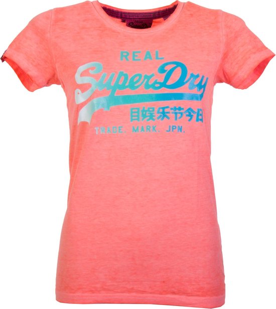 Superdry Vintage Logo Burn Out Sportshirt - Maat L - Vrouwen - oranje/rood  | bol