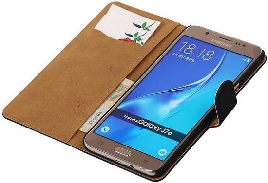 Effen Bookstyle Hoes Geschikt voor Samsung Galaxy J7 (2016) J710F Zwart