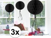 3x feestversiering decoratie bollen zwart 30 cm