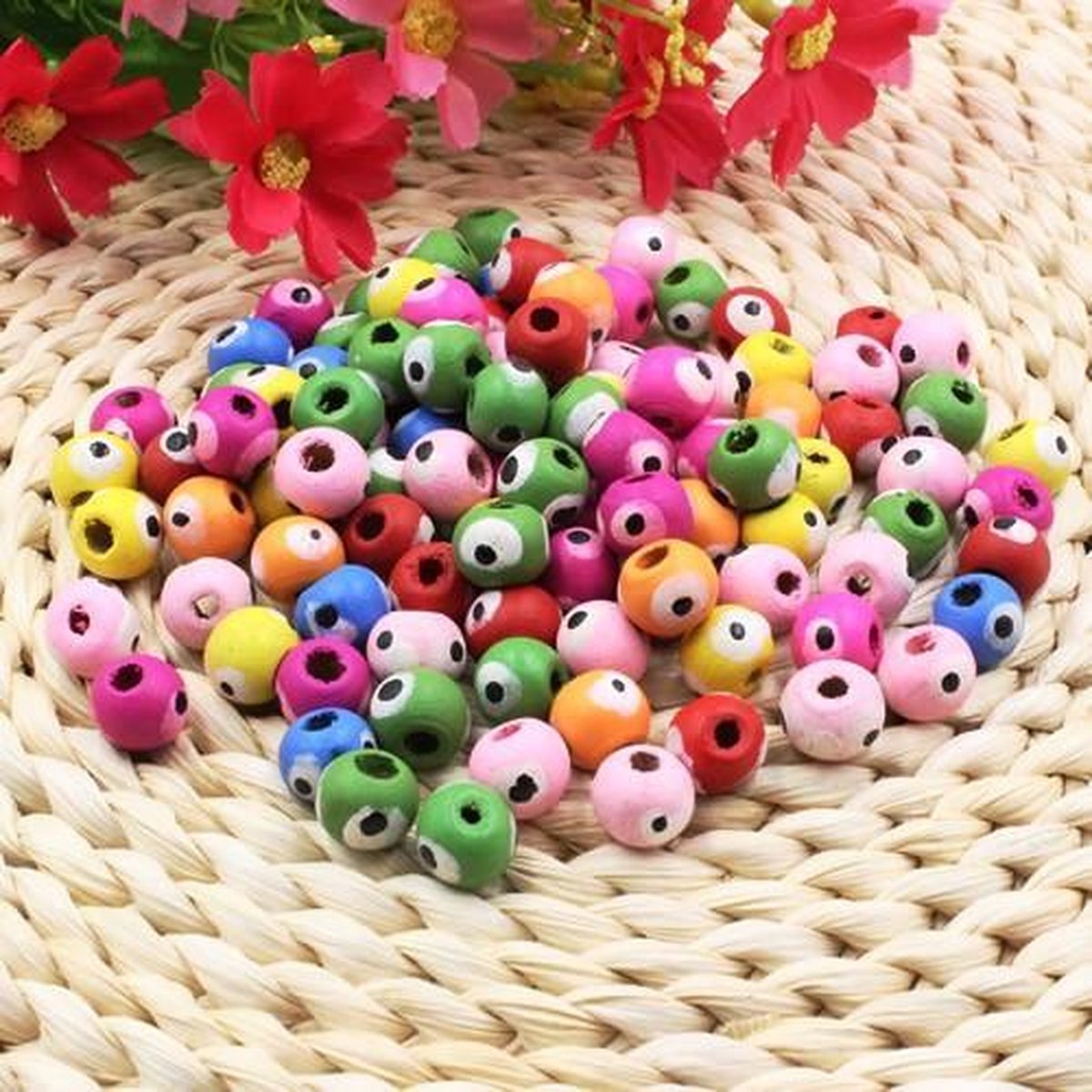 100 stuks houten kralen 10 mm multicolor