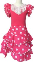 Spaanse jurk/flamenco jurk Niño roze wit maat 12 (maat 140-146) verkleedkleding