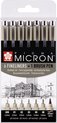 Sakura Pigma Micron 6 - Zwarte Fineliners + 1 brushpen