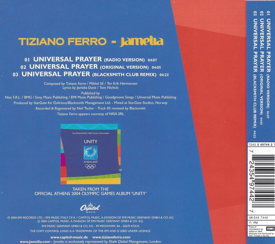Tiziano Ferro & Jamelia - Universal Prayer - Onbekend