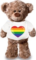 Knuffelbeer met  Gaypride regenboog vlag hartje t-shirt 24 cm - LHBTI