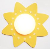 Funnylight baby en kids lamp LED zonnige zon XL warm geel - stralende plafonniere voor de jongens en meisjes kamer met glow in the dark sterren