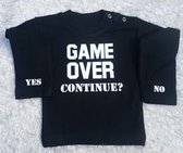 Shirtje Game over Continue? | Lange of korte mouw | zwart | maat 56-110 vaderdag cadeau papa