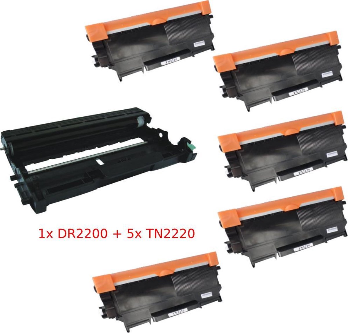 KATRIZ® Huismerk Set – 1x DRUM DR2200 + 5x TONER TN2220|6-delige set | Geschikt voor Brother HL-2240/2240D/2250DN/2270DW/MFC-7360/MFC-7460DN/MFC-7860D/DCP-7060/DCP-7065DN