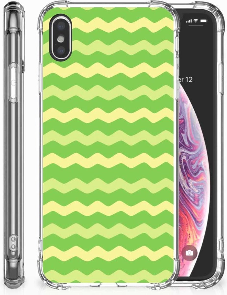 Apple iPhone Xs Max Doorzichtige Silicone Hoesje Waves Green