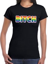Bitch gay pride t-shirt zwart met regenboog tekst voor dames -  Gay pride/LGBT kleding L