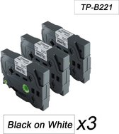 3x Brother Tze-221 TZ-221 Compatible voor Brother P-touch Label Tapes - Zwart op Wit - 9mm