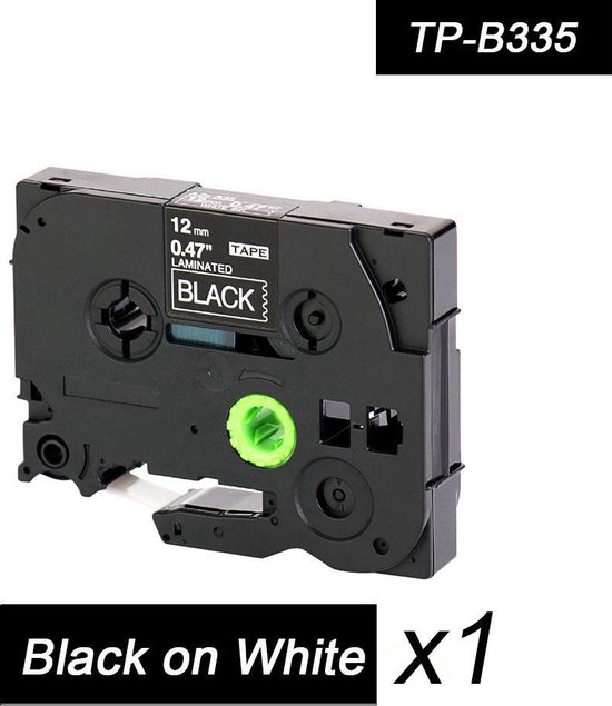 1 Étiquette Ruban pour Imprimante Brother 12mm Blanc sur Noir Tz TZe-335 P-Touch 