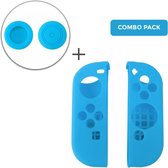 Nintendo Switch Luxe Siliconen Beschermhoes + Thumb Grips voor Joy-Con Controller - Softcover Hoes / Case / Skin - Blauw