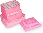 TravelSky Packing Cubes Set - Koffer Bagage Organizer - Inpak Kubussen - Pack Compression Cubes - Travel Bag Ordening - Reis Accessoires - Tas Opbergzakken - 6 Stuks - Roze