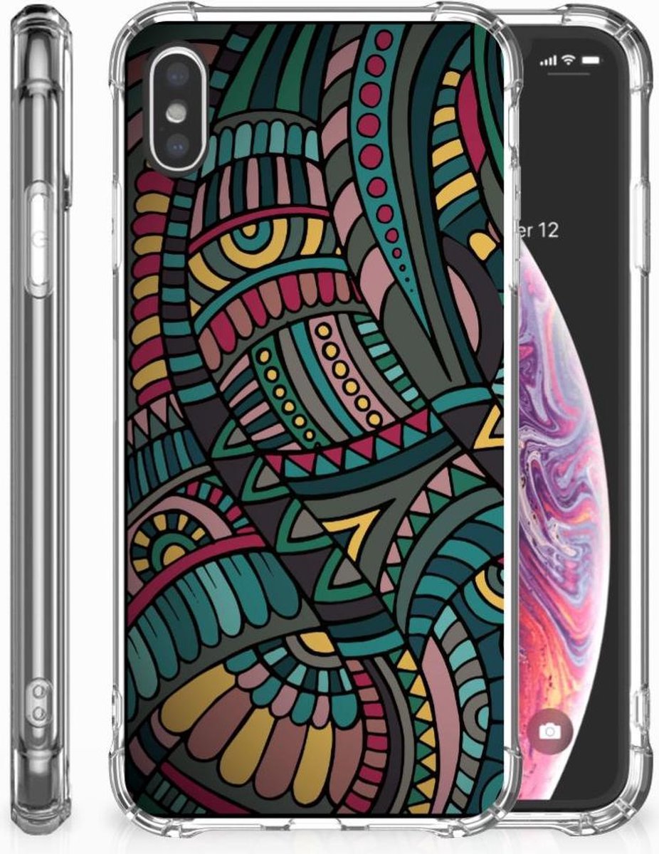 TPU Case Anti-Shock voor Apple iPhone Xs Max Doorzichtige Silicone Hoesje Aztec