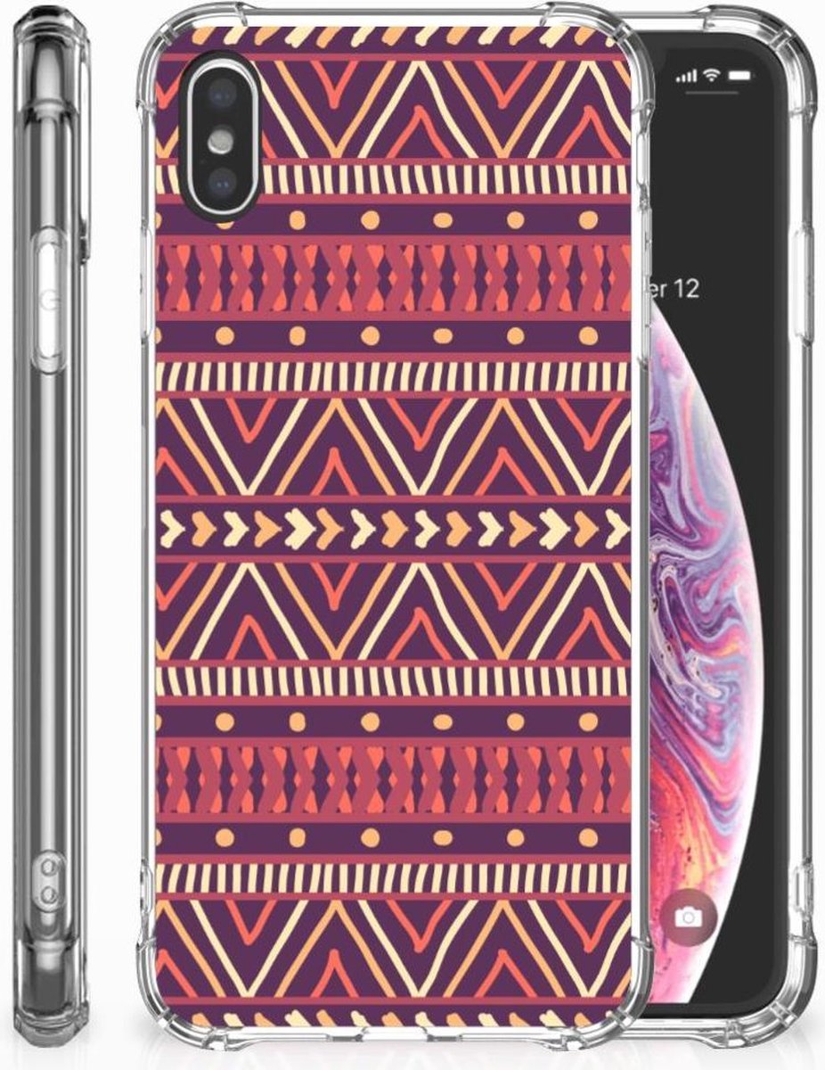 TPU Case Anti-Shock voor Apple iPhone Xs Max Doorzichtige Silicone Hoesje Aztec Paars