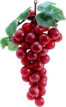 Europalms decoratie fruit - kunstplant - Druiventros met bladeren - rood - druiven plastic