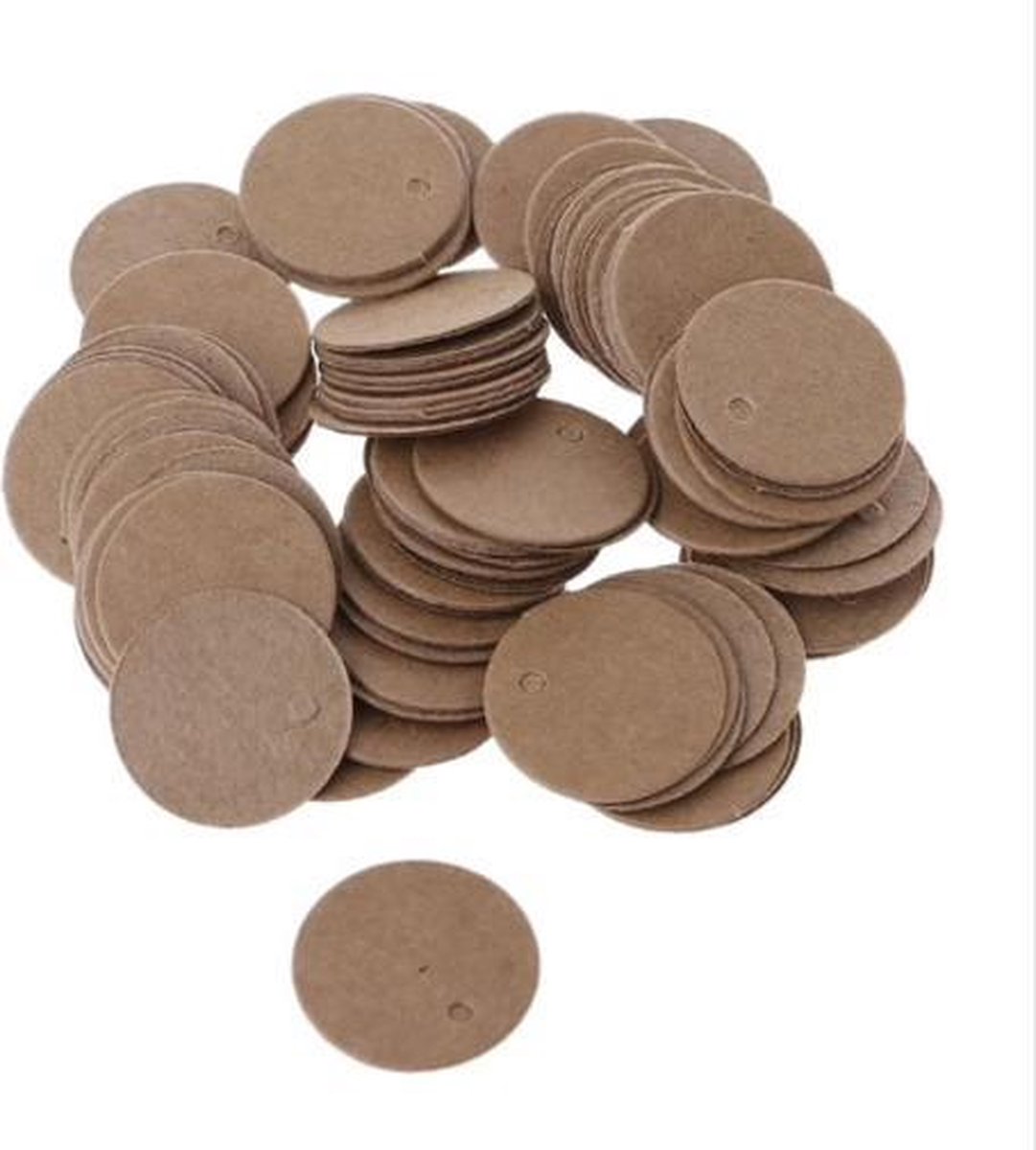 Set van 100 Labels Rond Bruin met Gaatje Labels Karton 2 x 2 cm bol.