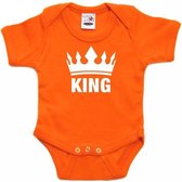 Oranje Koningsdag rompertje met kroon King - oranje babykleding 56