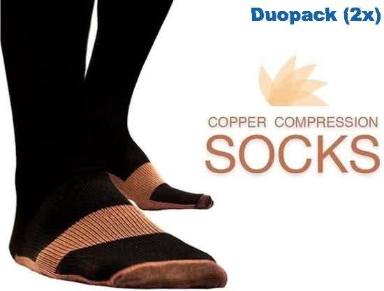 Duopack (2x) chaussettes de contention cuivre noir - Chaussettes de contention - Bas de compression avion - Chaussettes de contention voyage - Taille 36-41