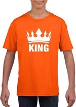 Oranje Koningsdag King shirt met kroon jongens L (146-152)
