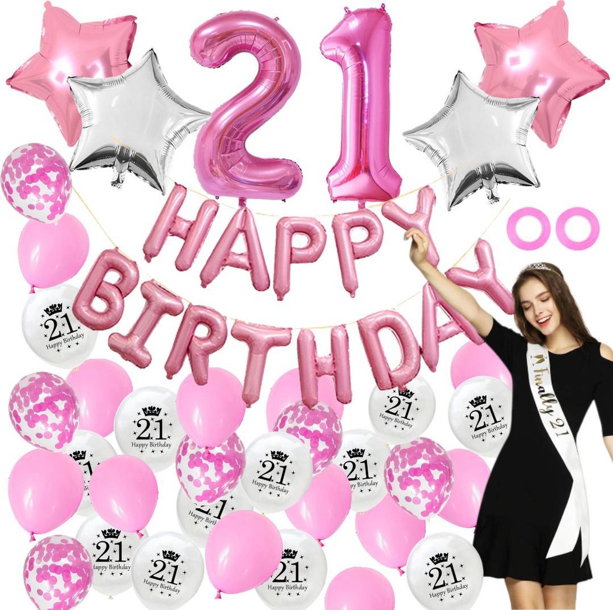 Partizzle® 21 Jaar Roze Verjaardag Versiering Artikelen - Happy Birthday  Slinger... | Bol.Com
