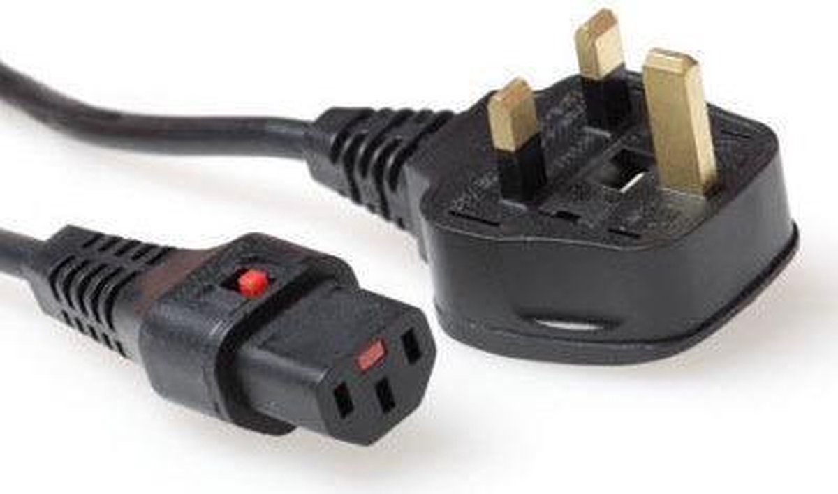 ACT Netsnoer UK male - C13 IEC Lock zwart 2 m, PC980 AK5059