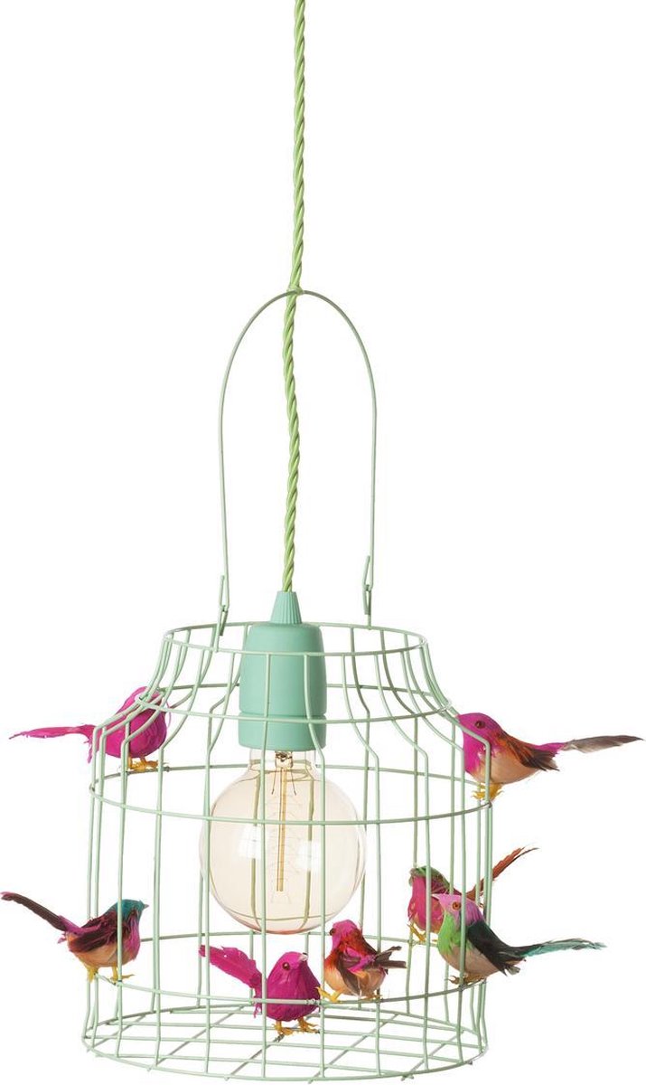 Babykamer hanglamp mintgroen en roze | met vogeltjes nét echt