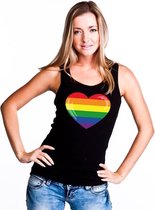 Gay pride singlet shirt/ tanktop met Regenboog vlag in hart zwart dames L