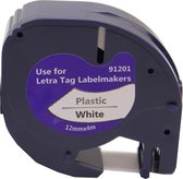 KATRIZ® huismerk label tape voor Dymo 91201 | DYMO LETRATAG LetraTag 100H/LetraTag 100T/LetraTag 2000/LetraTag QX54 | Zwart op Wit | 12mm*4m |   1 stuk