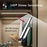 S4D® - Slimme LED Lamp - Bewegingssensor Lamp - Nachtlampje Kinderen - Dimbaar en Draadloos - Warm, Natuurlijk en Wit Licht - Multifunctioneel - 30 CM Aluminium Zwart