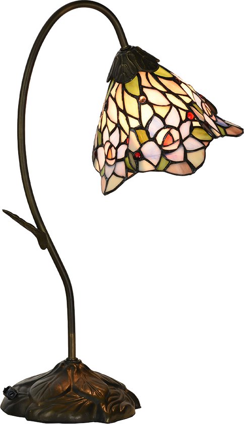 HAES DECO - Tiffany Tafellamp 48 cm Roze Glas Tiffany Bureaulamp